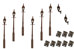 4mm Scale Gas Lamps Value Pack - Black (2x Wall Lamps, 6x Street/Platform Lamps)