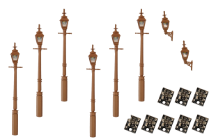 4mm Scale Gas Lamps Value Pack - Brown (2x Wall Lamps, 6x Street/Platform Lamps)