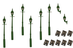 4mm Scale Gas Lamps Value Pack - Green (2x Wall Lamps, 6x Street/Platform Lamps)