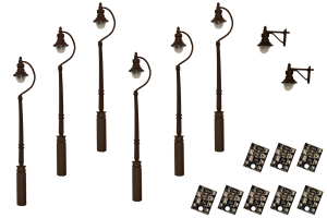 4mm Scale Swan-Neck Lamps Value Pack - Black (2x Wall Lamps, 6x Street/Platform Lamps)