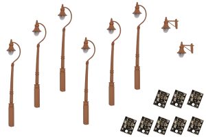 4mm Scale Swan-Neck Lamps Value Pack - Brown (2x Wall Lamps, 6x Street/Platform Lamps)