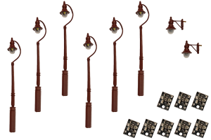 4mm Scale Swan-Neck Lamps Value Pack - Maroon (2x Wall Lamps, 6x Street/Platform Lamps)