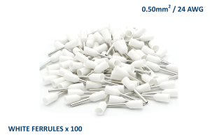 White Ferrules for 24 AWG ~ 0.5mm SQ wire